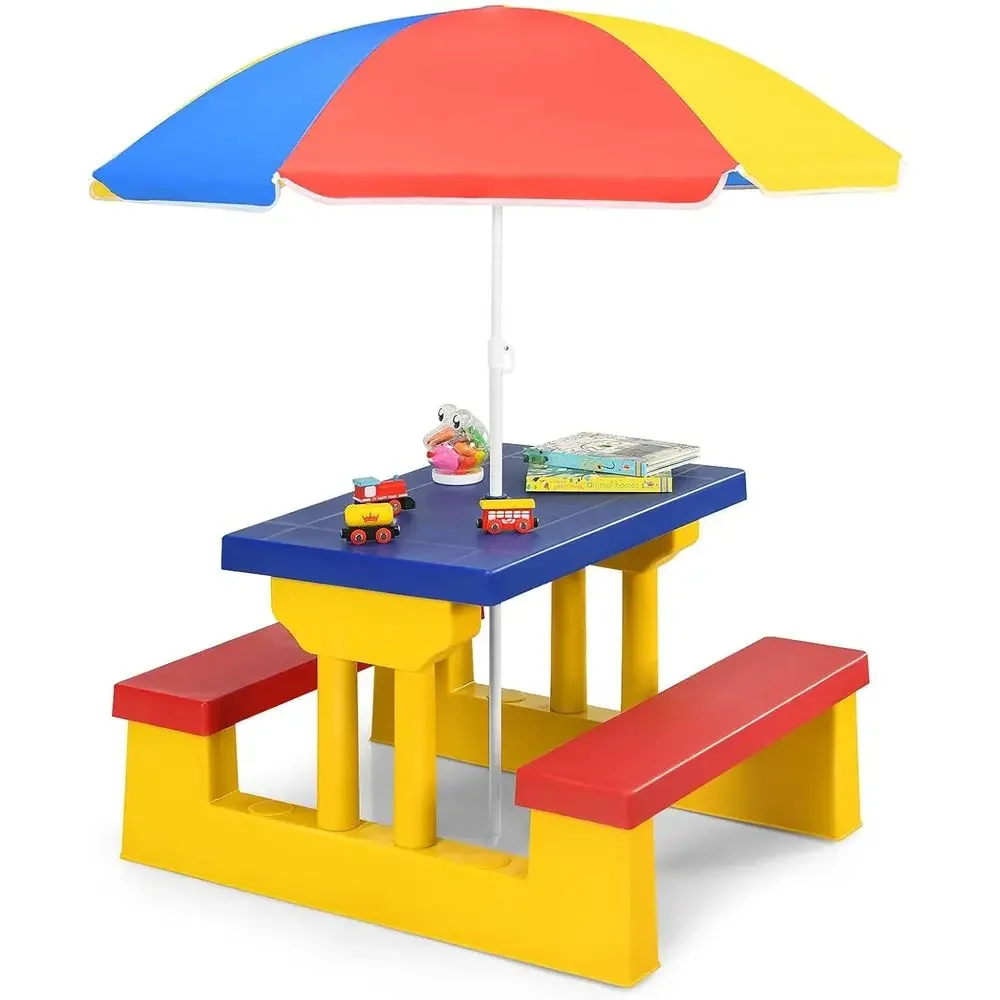 Kids Outdoor Bench With Umbrella - Set Meja Piknik Anak Luar Ruangan
