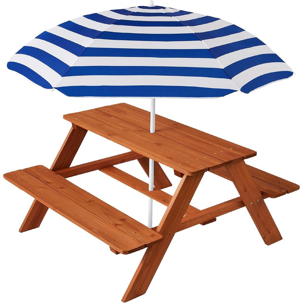 Kids Outdoor Bench With Umbrella - Meja Piknik Anak dari Kayu dengan