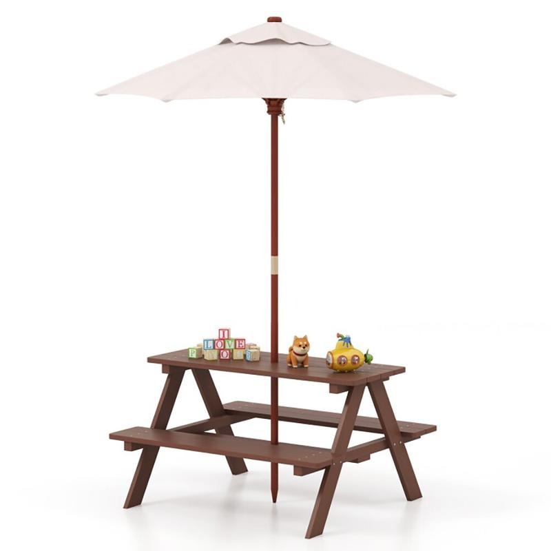 Kids Outdoor Bench With Umbrella - Set Meja Piknik Anak 4 Kursi
