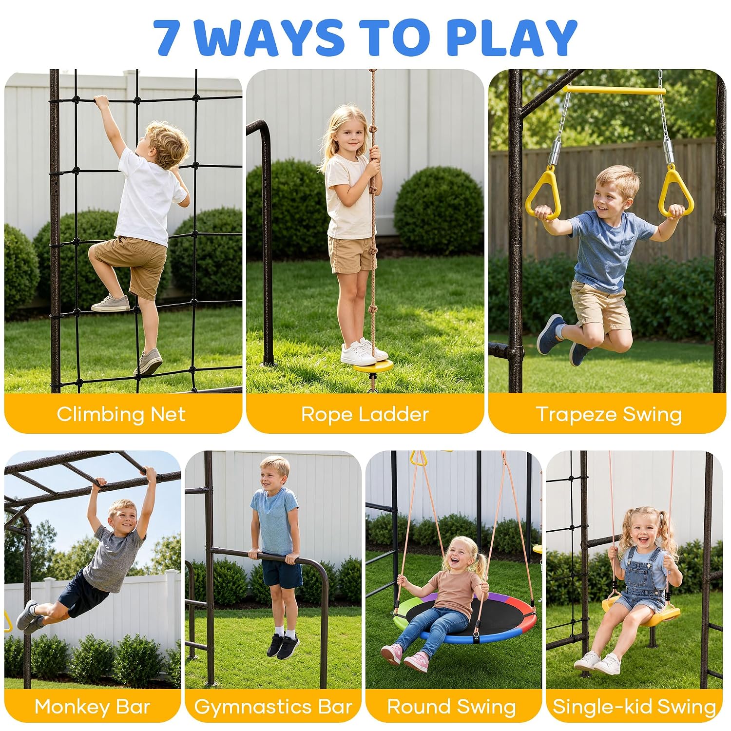 Kids Outdoor Jungle Gym - 7-in-1 Jungle Gym Luar Ruangan, Monkey