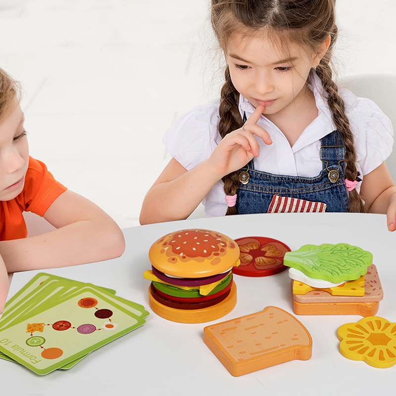 Kids Outdoor Kitchen Accessories - ·Mainan Susun Sandwich Hamburg Kayu Baru
