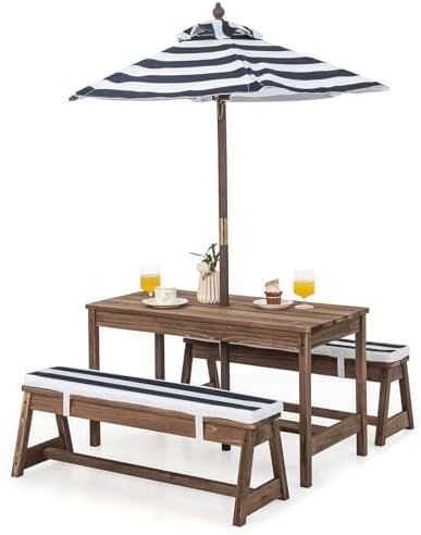 Kids Outdoor Bench With Umbrella - Meja Piknik Anak, Set Meja &