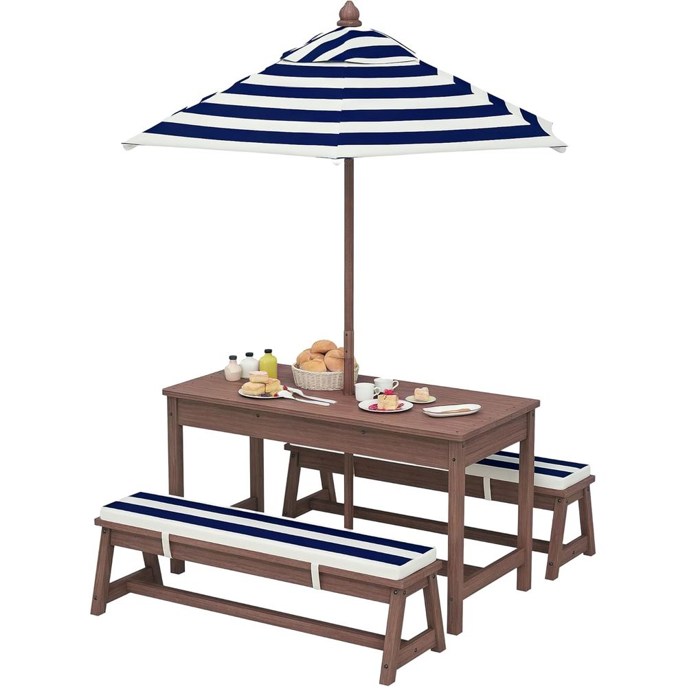 Meja Piknik Anak Qaba, Set Mej - Kids Outdoor Bench With Umbrella ulasan dan harga