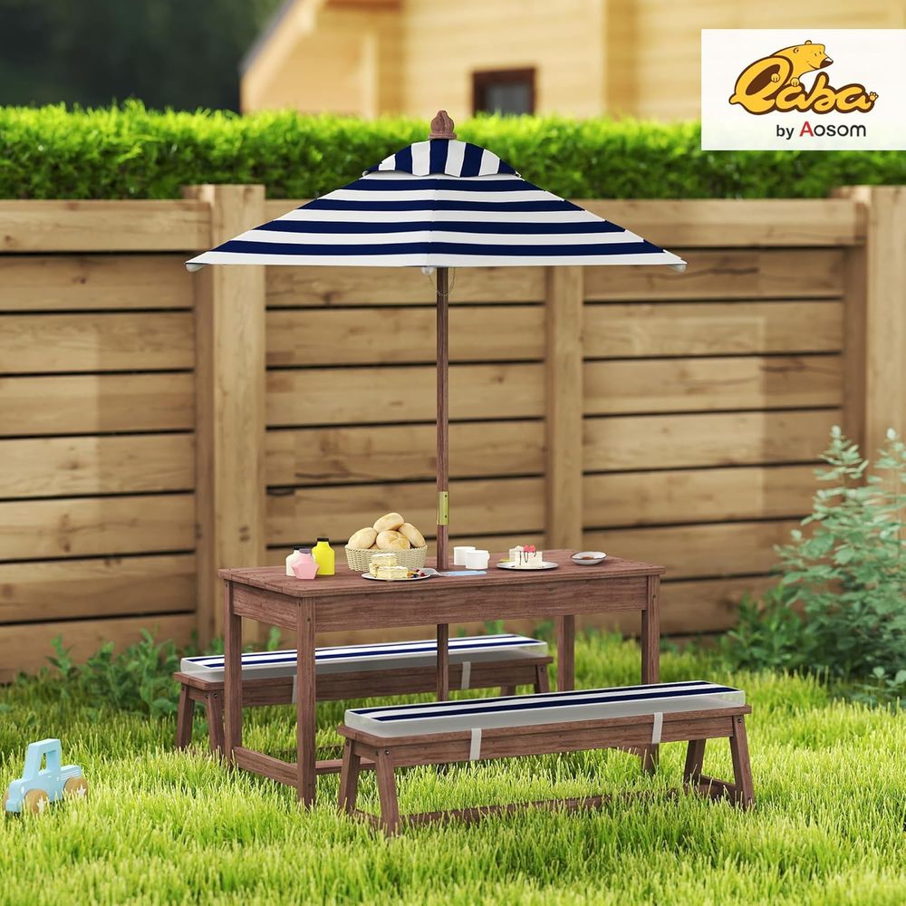 Meja Piknik Anak Qaba, Set Mej - Kids Outdoor Bench With Umbrella ulasan dan harga