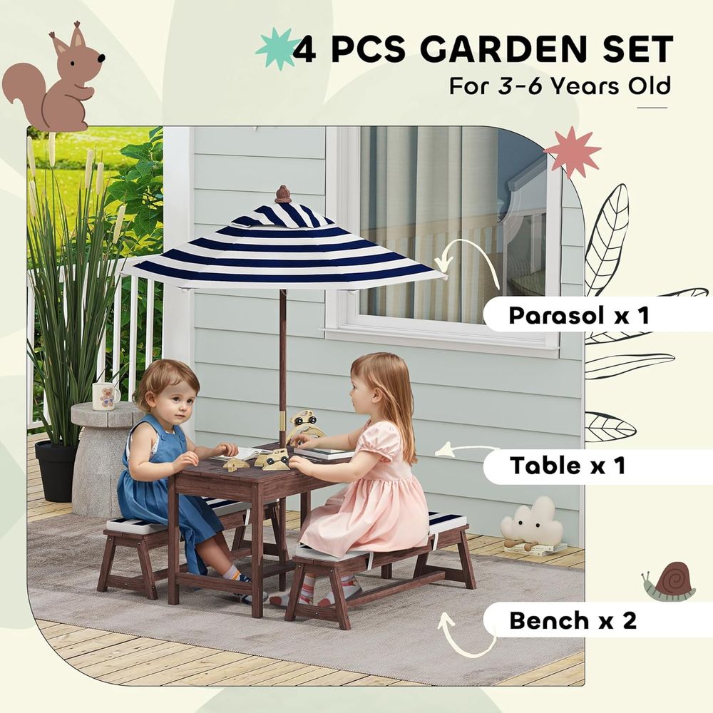 Meja Piknik Anak Qaba, Set Mej - Kids Outdoor Bench With Umbrella ulasan dan harga