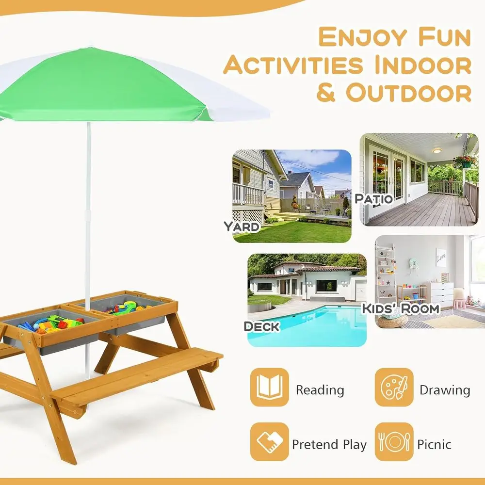 Meja Piknik Anak 3-in-1 yang D - Kids Outdoor Activity Table ulasan dan harga