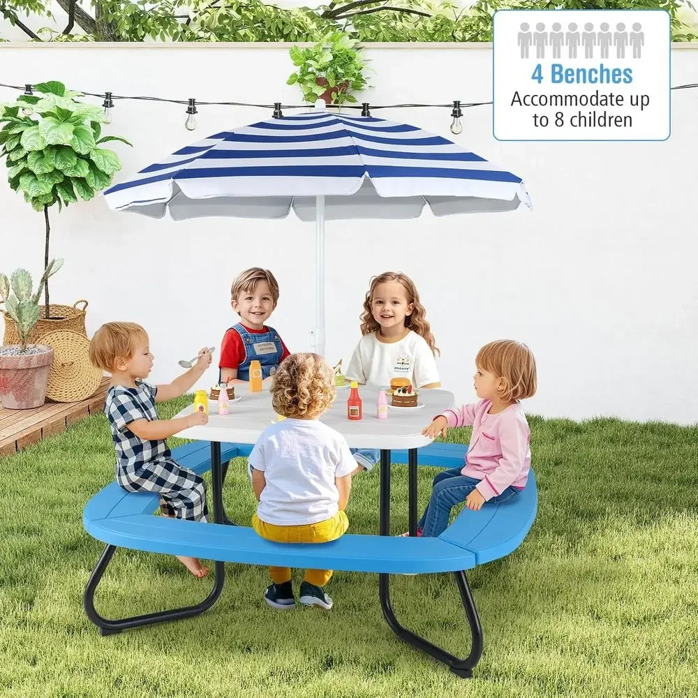 Meja Piknik Anak 8 Orang denga - Kids Outdoor Bench With Umbrella ulasan dan harga