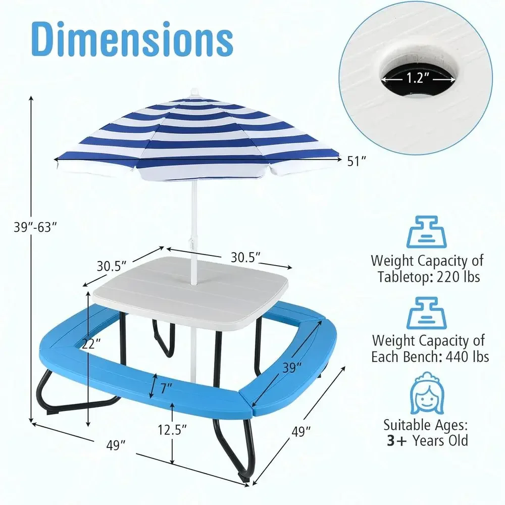 Meja Piknik Anak 8 Orang denga - Kids Outdoor Bench With Umbrella ulasan dan harga