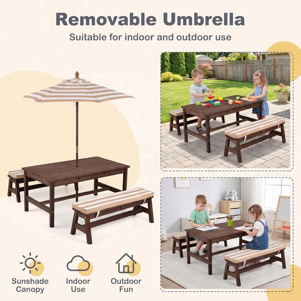 Meja Piknik Anak, Meja Besar 4 - Kids Outdoor Bench With Umbrella ulasan dan harga
