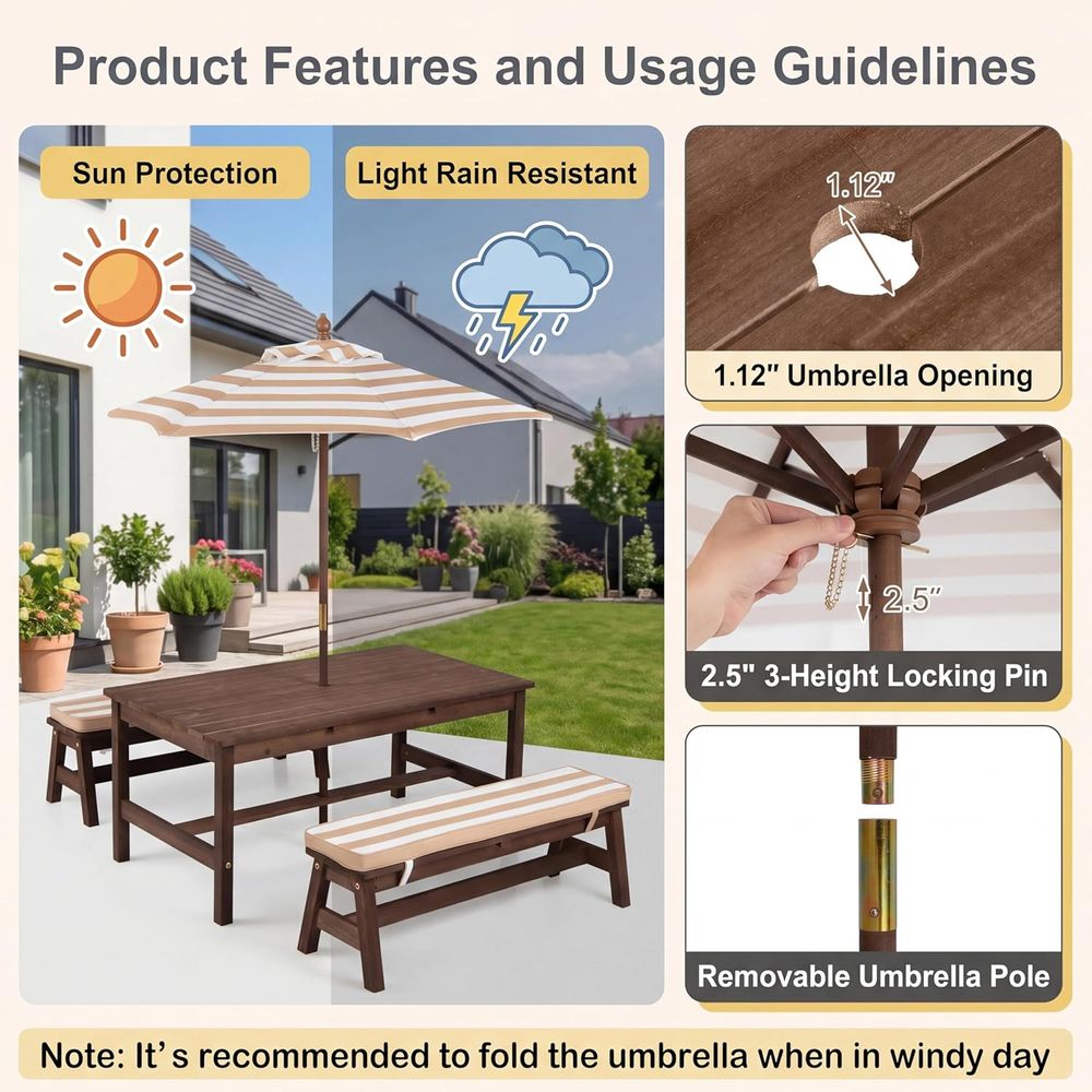 Meja Piknik Anak, Meja Besar 4 - Kids Outdoor Bench With Umbrella ulasan dan harga