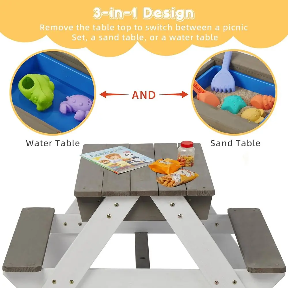 Meja Piknik Kayu 3-in-1 yang D - Kids Outdoor Play Table ulasan dan harga