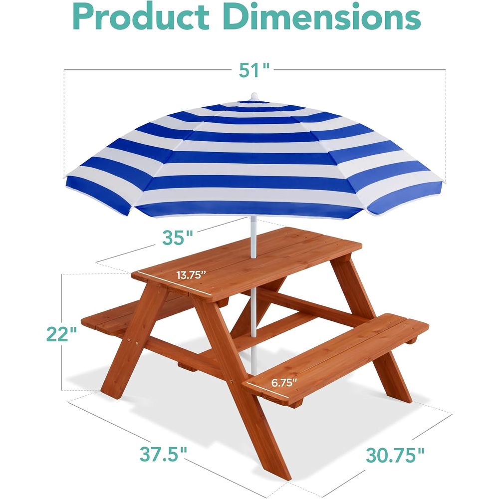 Meja Piknik Anak dari Kayu den - Kids Outdoor Bench With Umbrella ulasan dan harga