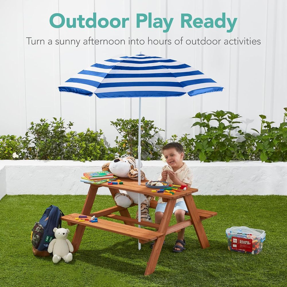 Meja Piknik Anak dari Kayu den - Kids Outdoor Bench With Umbrella ulasan dan harga