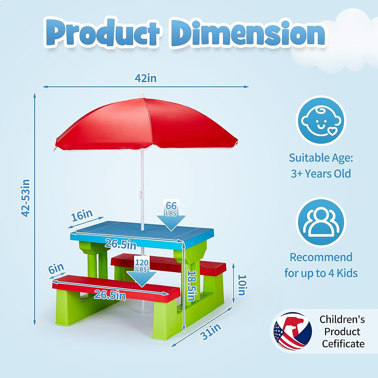 Meja Piknik Anak JOYMOR dengan - Kids Outdoor Bench With Umbrella ulasan dan harga