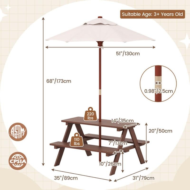 Set Meja Piknik Anak 4 Kursi L - Kids Outdoor Bench With Umbrella ulasan dan harga