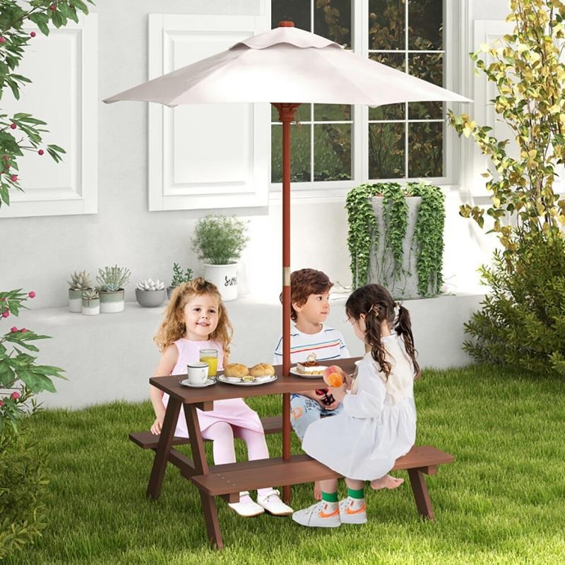 Set Meja Piknik Anak 4 Kursi L - Kids Outdoor Bench With Umbrella ulasan dan harga