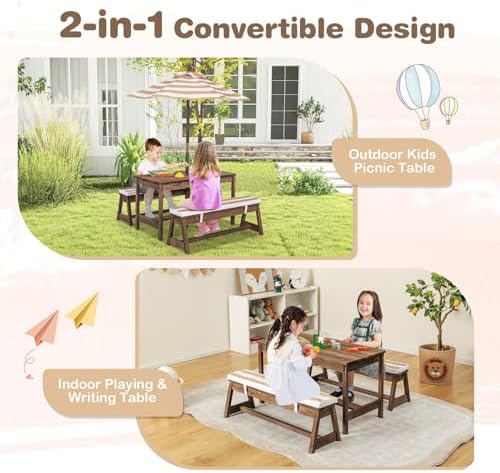 Meja Piknik Anak, Set Meja & B - Kids Outdoor Bench With Umbrella ulasan dan harga