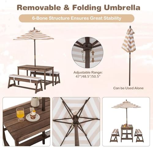 Meja Piknik Anak, Set Meja & B - Kids Outdoor Bench With Umbrella ulasan dan harga