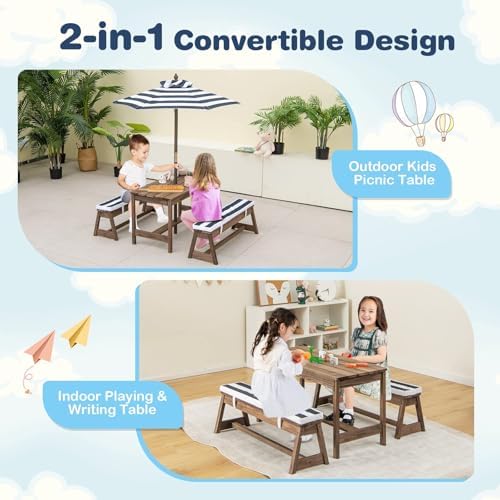 Meja Piknik Anak, Set Meja & B - Kids Outdoor Bench With Umbrella ulasan dan harga