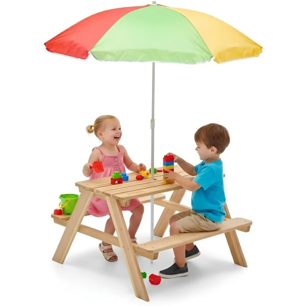 Meja Piknik Kayu Anak-Anak Set - Kids Outdoor Bench With Umbrella ulasan dan harga