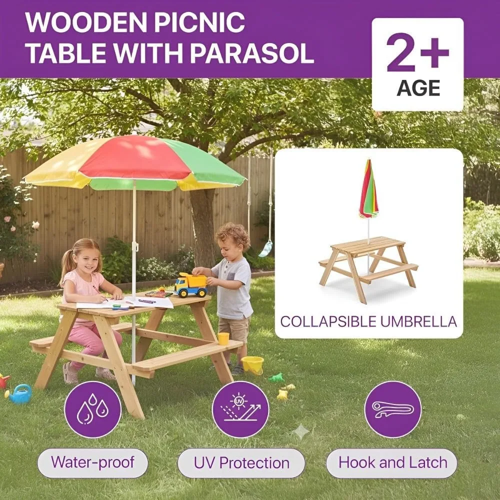 Meja Piknik Kayu Anak-Anak Set - Kids Outdoor Bench With Umbrella ulasan dan harga