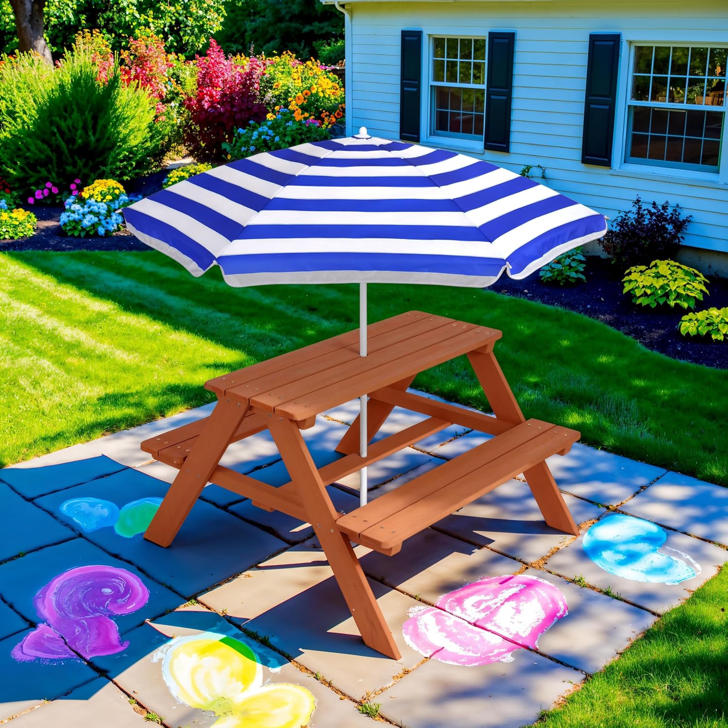 Meja Piknik Anak dari Kayu den - Kids Outdoor Bench With Umbrella ulasan dan harga