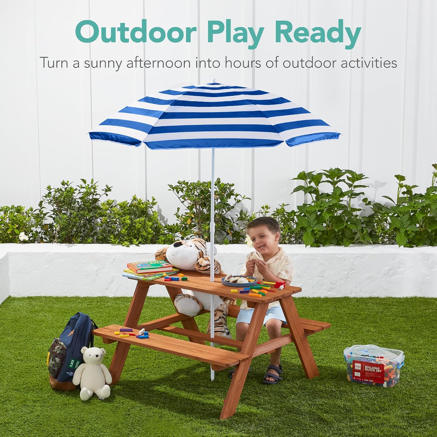 Meja Piknik Anak dari Kayu den - Kids Outdoor Bench With Umbrella ulasan dan harga