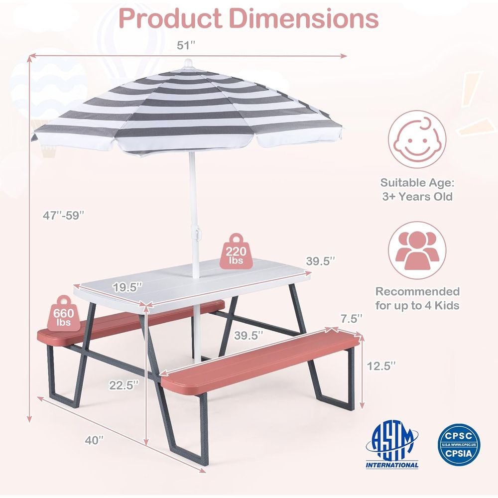 Meja Piknik Anak, Set Meja & B - Kids Outdoor Bench With Umbrella ulasan dan harga